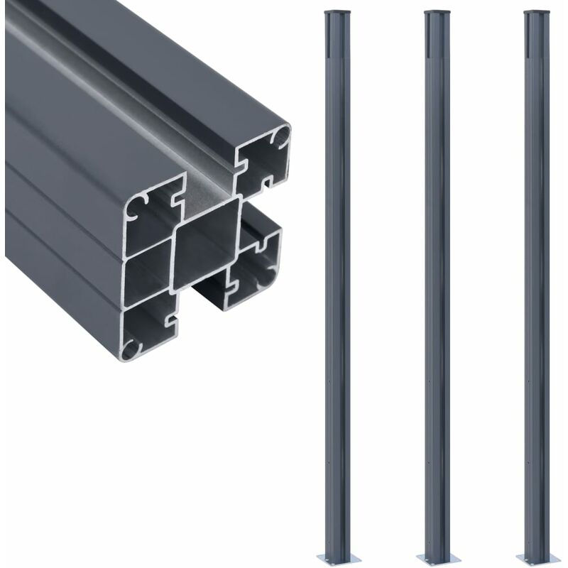 

Bh Design - Postes de valla 3 unidades aluminio gris oscuro 185 cm
