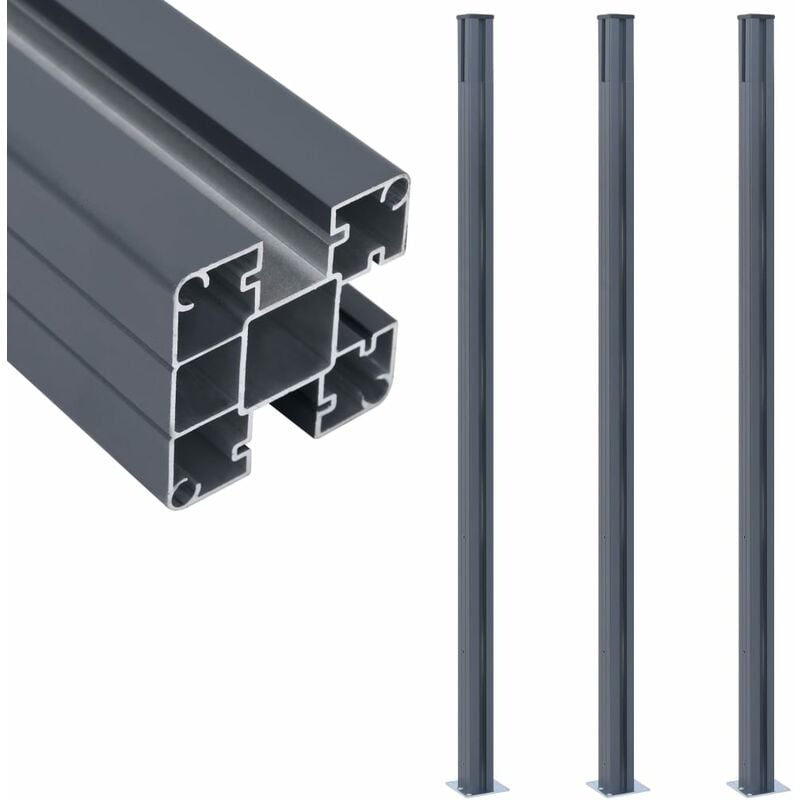 

Postes de valla 3 unidades aluminio gris oscuro 185 cm