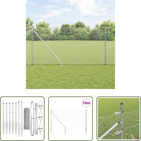 Postes para terraza -  Poste de Valla Plateado 10 x 1 m (malla de 13 mm) Acero
