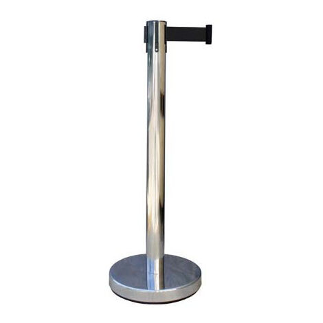 Postes separadores (con cinta extensible retráctil) 2m, Ø63mm METALWORKS                 Poste Inoxidable / Cinta Negra