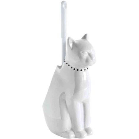 Pot à balai brosse WC chat en céramique blanc à effet onyx, résistant à l’humidité, idéal pour salle de bain, facile à nettoyer et élégant.