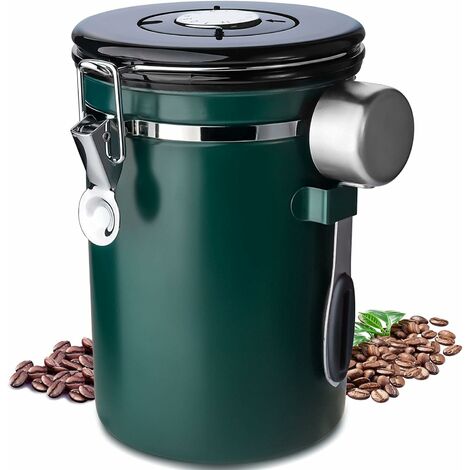 Pot à café, pot à café hermétique, récipient à grains de café en acier inoxydable, pot à café sous vide, avec cuillère en acier inoxydable, avec suivi de la date pour les grains de café, poudre de caf