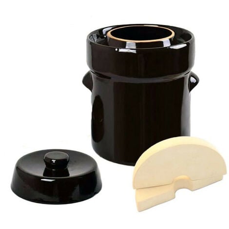 OUTILS ET NATURE Pot à choucroute pour la lacto-fermentation en grès avec poids en pierre et couvercle - environ 3 choux- emballage sécurisé - co