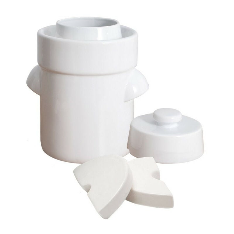 Outils Et Nature - Pot à choucroute pour la lacto-fermentation + pierres/couvercle 3L Blanc