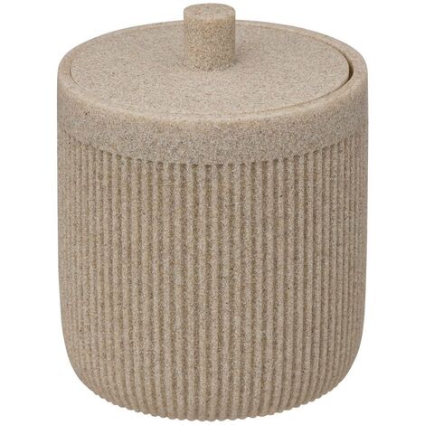 Pot à Coton et Cotons-tiges en résine striée Beige Lin - Five