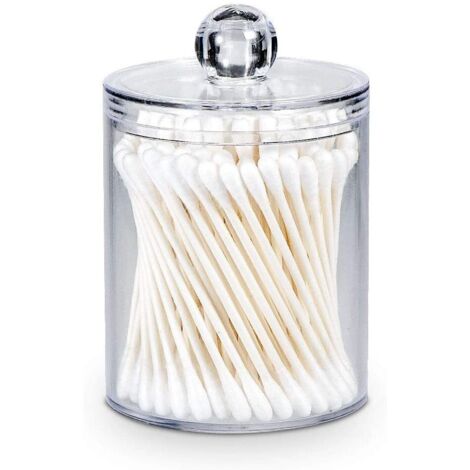 Pot à Coton-Tige - Bocal Apothicaire Transparent 10 oz - Récipient de Rangement pour Cotons Tiges Boules de Coton Disques Démaquillants Soie Dentaire - Lot de 4