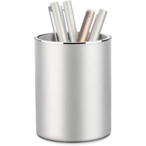 Pot a Crayon Rond Metal Porte-crayons Stylo Metal Aluminium Pot - Pour Enfant, école, Maison - 8 x 10 cm - Argent