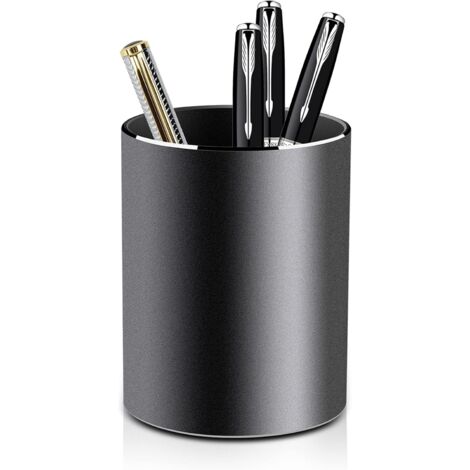 Pot a Crayon Rond Metal Porte-crayons Stylo Metal Aluminium Pot - Pour Enfant, école, Maison - 8 x 10 cm - noir