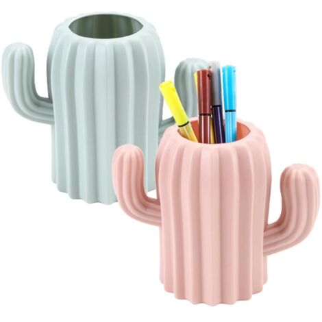 Pot à Crayons 2 Pièces Porte-stylos Forme de Cactus Porte Stylo de Bureau Porte Pot Organisateur Forme de Cactus Pot à Crayons Pot Stylo Bureau Pot a Pinceau de Maquillage (Rose, Vert)