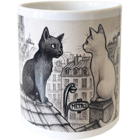 Pot à crayons en céramique chats sur les toits de Paris