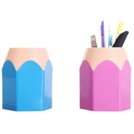 Pot à crayons en forme de crayon de couleur Porte Stylo de Bureau, Vases,organisateur de pinceaux maquillage,(Blue, rose