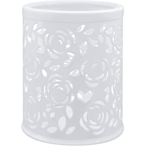 Pot à crayons en métal, pot à pinceaux de maquillage à motif de rose, étui cylindrique pour stylos