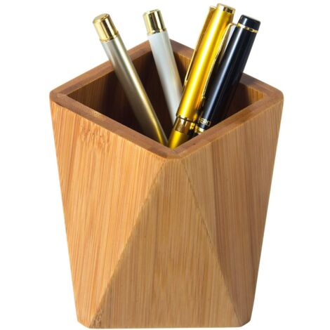 Pot à crayons géométrique en bambou pour bureau, fournitures de bureau pour enfants, pinceaux de maquillage (bambou)
