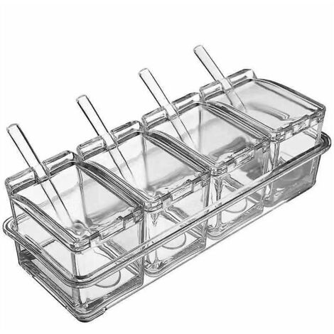 Pot à épices 4 en 1 - 1 pièce, 23 x 9,5 cm, plastique transparent