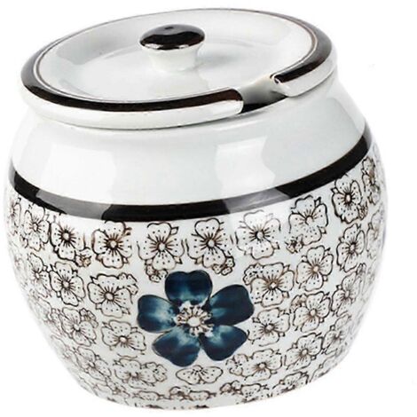 Pot à épices en céramique 600 ml, boîte de cuisine en céramique avec couvercle hermétique, idéal pour le café, le thé, le sel et les céréales (bleu).