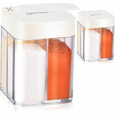 Pot à Épices Quatre en Un, 2 Pièces Pots à Epices, Boîte à Épices, Pots à Épices en Transparen, Salière, Poivrière, Kitchen Condiment Pots pour Rangement de Épices, Sucre, Poivre (2 PCS)
