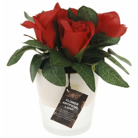 Pot à Fleurs Avec 4 Roses Plantes Artificielles Rouge Ou Blanc