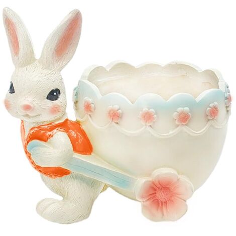 Pot à fleurs décoratif lapin avec chariot à fleurs, pot en résine pour succulentes, 14 x 13 cm