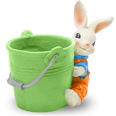 Pot à fleurs décoratif lapin avec seau vert, pot en résine pour succulentes et jardin