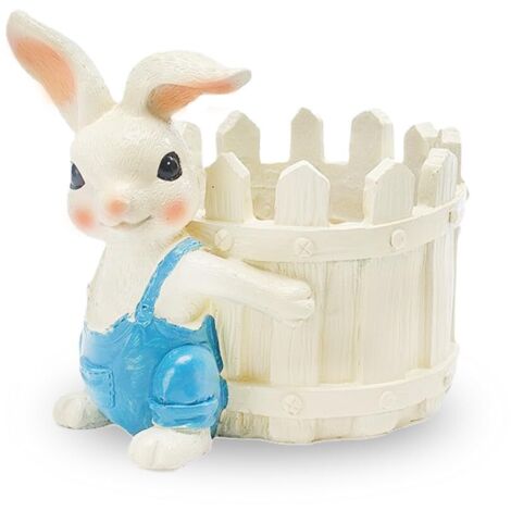 Pot à fleurs décoratif lapin en salopette bleue, pot en résine pour succulentes, 14 x 12 cm