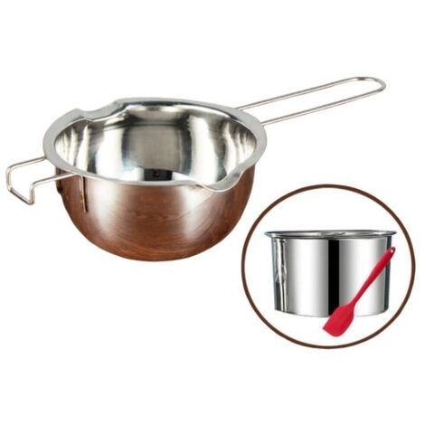 Pot à fondre 304 inox poli 600ml grand modèle avec bain-marie 16cm et raclette pour chocolat et cire