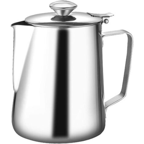 Pot à Lait Moussant Tasse à Café en Acier Inoxydable de Grande CapaCôté Avec un Couvercle-1000ML-Fei Yu
