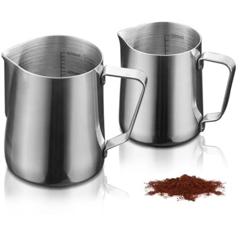 Pot à lait, pot à mousser en acier inoxydable de 350 ml + 600 ml, mousseur à lait pour crème à café