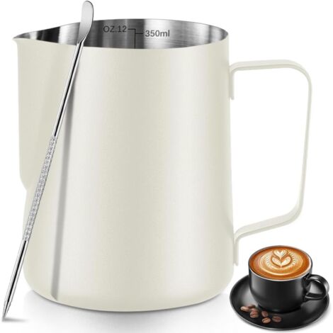 Pot à lait pour latte art, tasse à mousser en acier inoxydable, blanc cassé