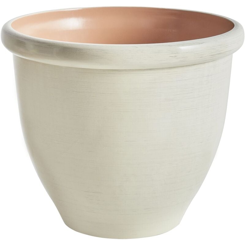 Pot à Plantes Moderne en Mélange de Pierre et Polyrésine 49 cm Rond Jardinière Beige Clair Tesalia