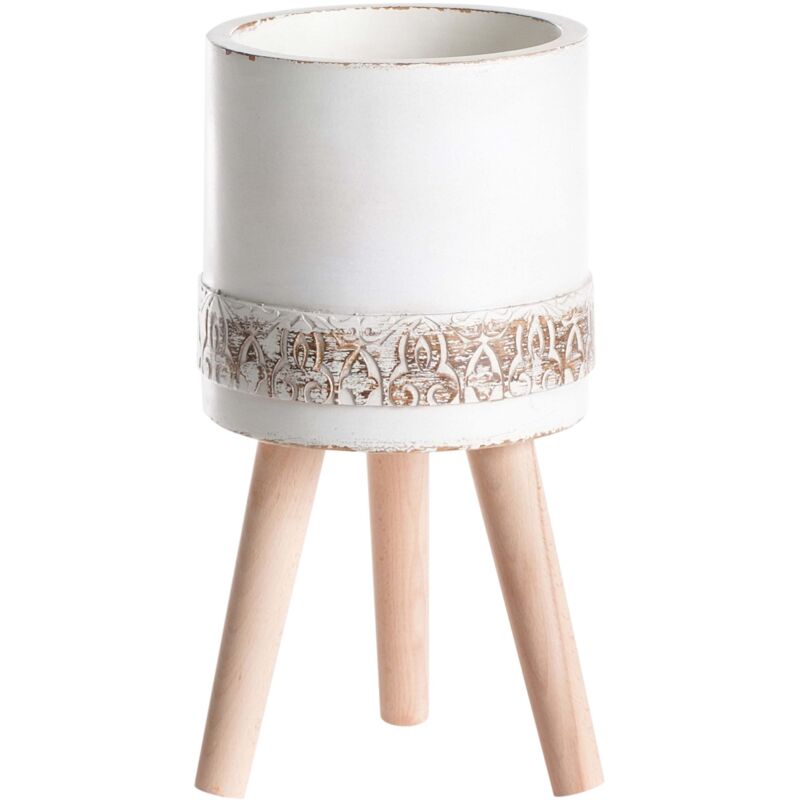 Pot à Plantes Vintage à Pieds en Mgo Intérieur Extérieur Effet Vieilli Blanc Cassé Skiatos