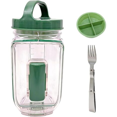Pot à salade ouvert, récipient à salade portable transparent à ouverture latérale avec tasse à vinaigrette et fourchette, pot à déjeuner réutilisable de 1000 ml pour les voyages, le bureau, l'école
