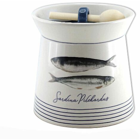Pot à sel Sardella en Faïence avec cuillère en bois
