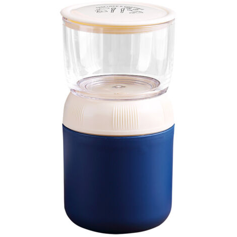 Pot à yaourt avec deux compartiments séparés 300+400ml, bol à muesli, pot à café/yaourt, gobelet en plastique étanche bleu