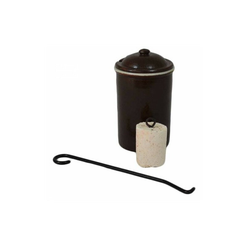 Pot allume-feu en grès + crochet + pierre