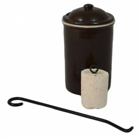 Pot allume-feu en grès émaillé 20 cm – Kit avec crochet et pierre allume-feu – Pour démarrer facilement votre feu – Outils Et Nature