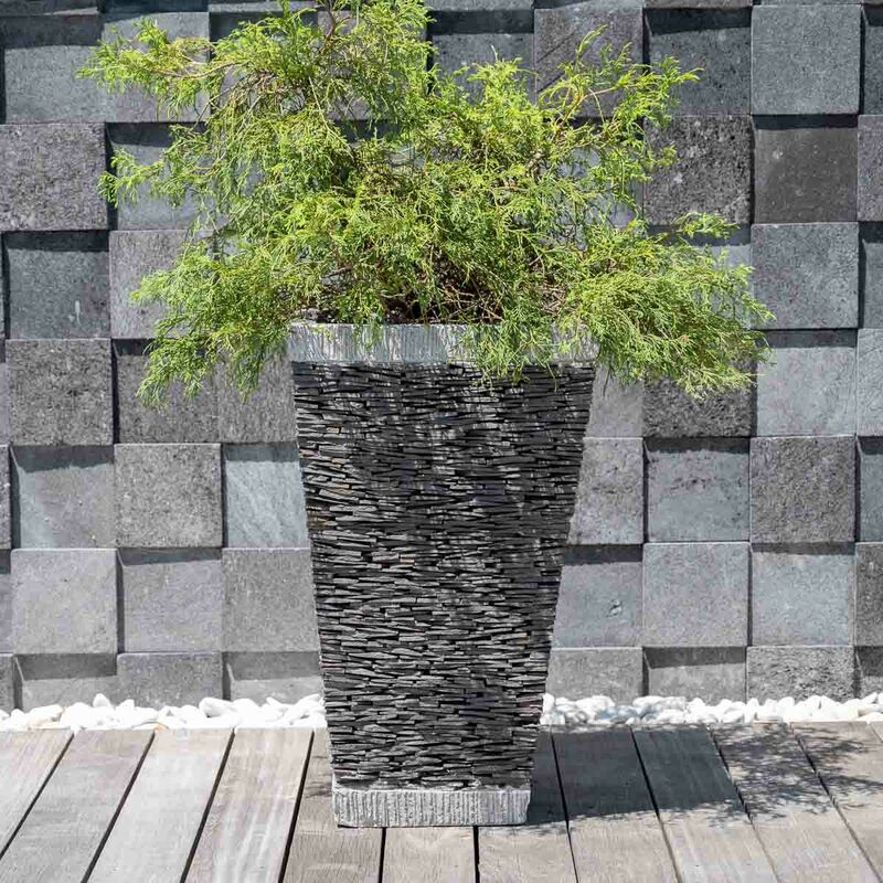 Wanda Collection - Pot bac jardinière carré ardoise 80cm jardin terrasse pierre naturelle - Gris
