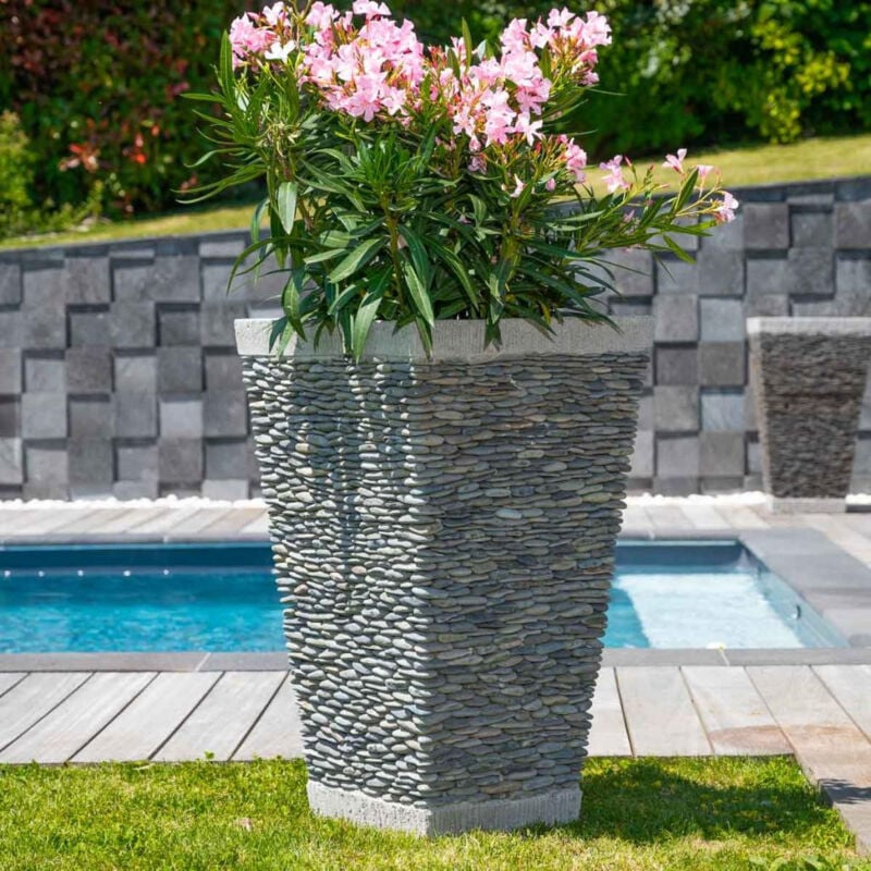 Wanda Collection - Pot bac jardinière carré galet 80cm jardin extérieur zen
