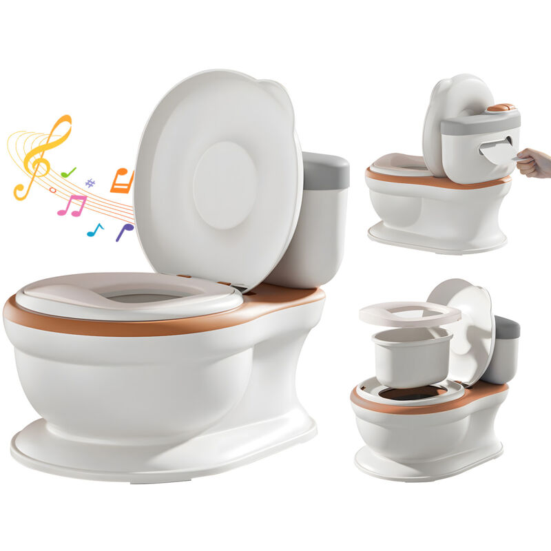 Pot Bébé Toilette avec bruit de chasse - Siège d'Apprentissage de la Propreté - Cuvette Amovible - Toilette enfant 1-4 ans - Marron