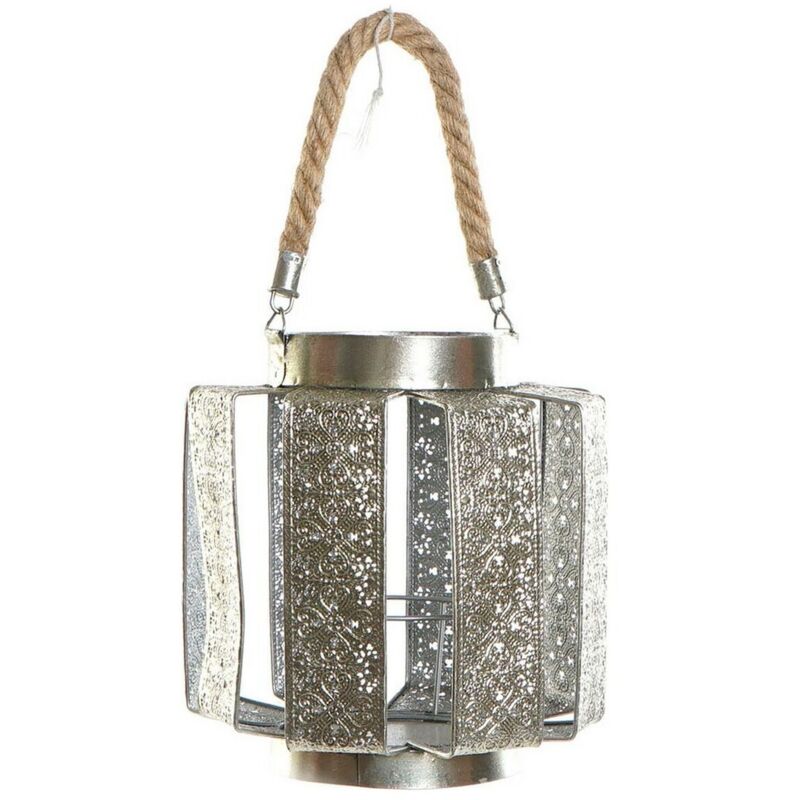 Bougeoir Dkd Home Decor 21 x 21 x 23 cm Métal argenté Corde arabe