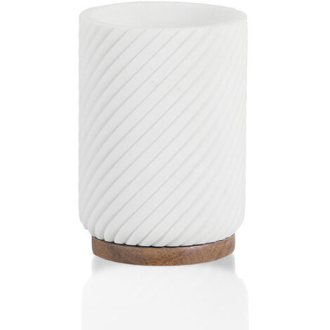 Pot brosse à dents - Résine blanche et bois - ASCOLI