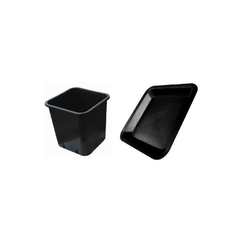 Pack - Pot carré noir 11 litres + soucoupe carré noir