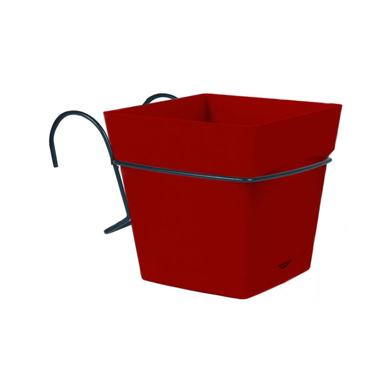 Pot carré toscane 3,4L avec support - Rouge rubis