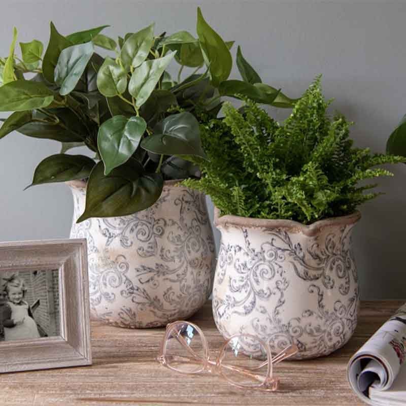 Pot céramique motif floral 17x18x18cm