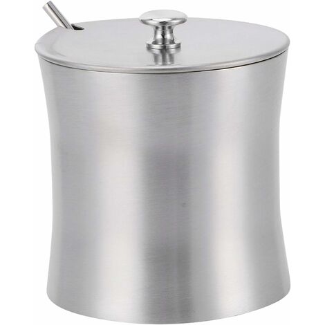 Pot d'arôme en acier inoxydable, bol à sucre pot à sucre pot d'épices avec couvercle et cuillère à sucre pour sel, sucre, café, thé (pot unique taille)