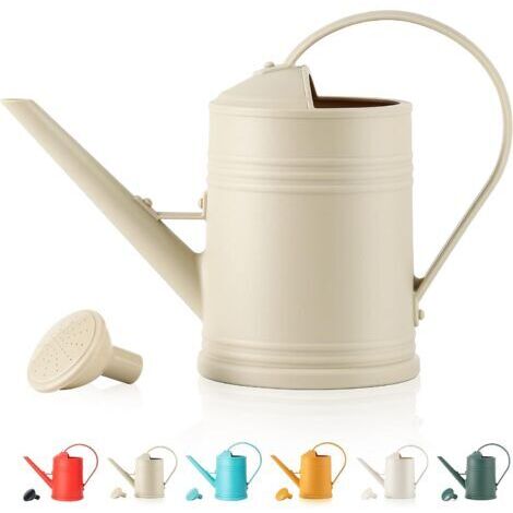 Pot d'arrosage pour plantes d'intérieur en plastique beige d'une seule pièce, 35,6 cm de profondeur x 14 cm de largeur x 23 cm de hauteur, avec arroseur