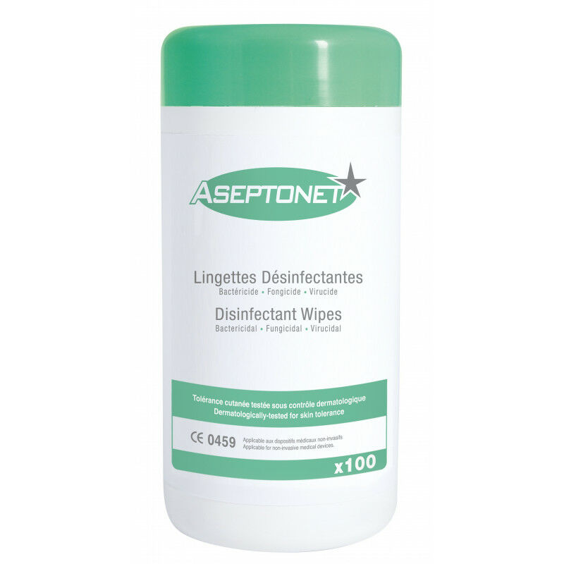 Aseptonet - Pot de 100 Lingettes désinfectantes et nettoyantes 20 cm - Blanc - Blanc