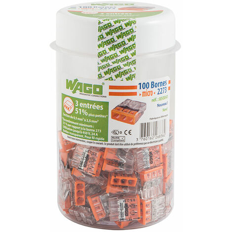 WAGO Pot de 100 mini bornes de connexion automatique 3 fils S2273