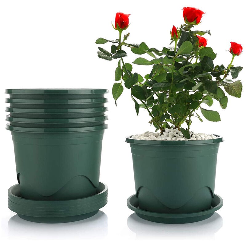 Tlily - Pot de avec Soucoupe-0,5 Gallon 6,5 Pouces en Plastique Vert Ensemble de 6 pour Plantes de Bonsaï IntéRieures et ExtéRieures