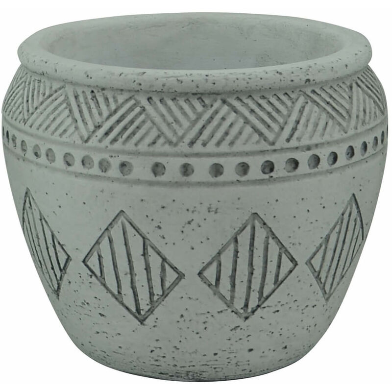Gardeness - Pot de basse Tondo rond en fibre argile gris décoré 17x17x15 cm Aquilegia