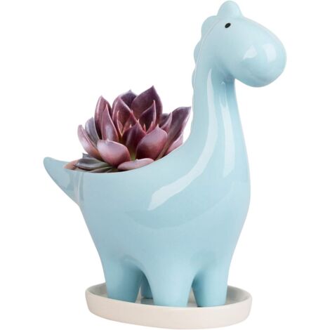 Pot de Céramique Succulente avec Soucoupe, Pot de Fleur Cactus Forme de Dinosaure, Mini Intérieur Pot de Plante Cadeau Décoration pour Maison Bureau Bonsai Jardinière Contenant